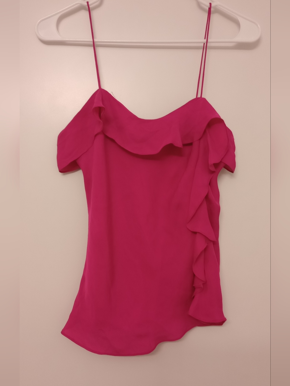 Ralph Lauren 100% silk Off-Shoulder Ruffle Cami Top - Hot Pink, Lined, Size 6
